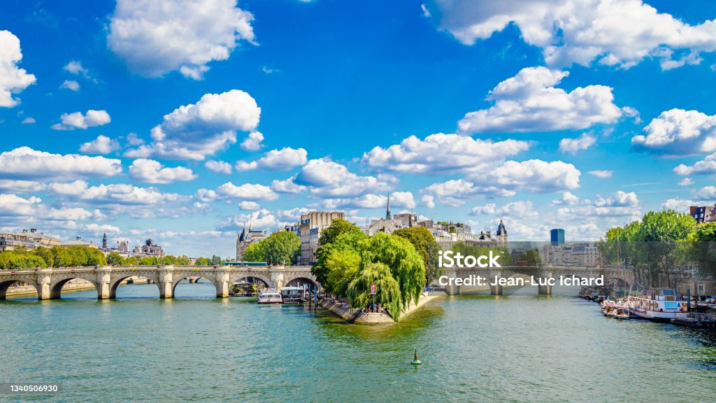 Pont Neuf, the oldest bridge in Paris France and the River Seine on a sunny day Pont Neuf Stock Photo