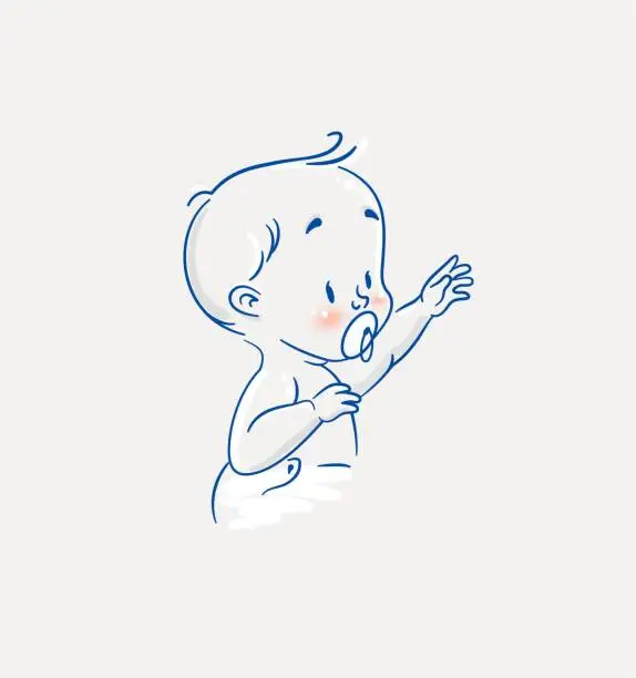 Vector illustration of Cute baby boy reaching out for something.