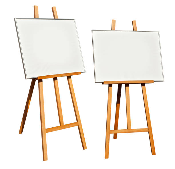 istock Easel in different angles isolated on a white background.Frame with a white picture on the easel. Layout for design with free space and space for text. 1340507540