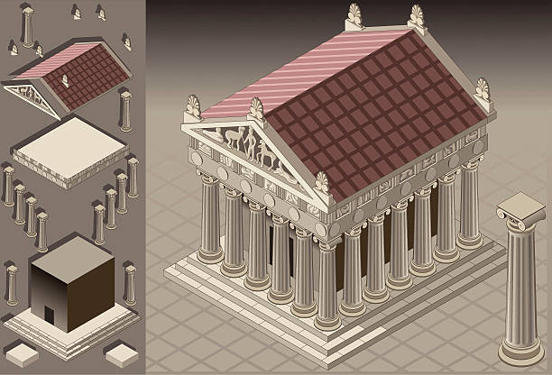 isometric griechischer tempel (ionisch architektur - frontgiebel stock-grafiken, -clipart, -cartoons und -symbole