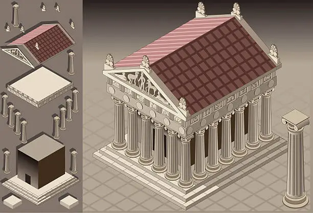 Vector illustration of isometric Greek Temple (Ionic Architecture)