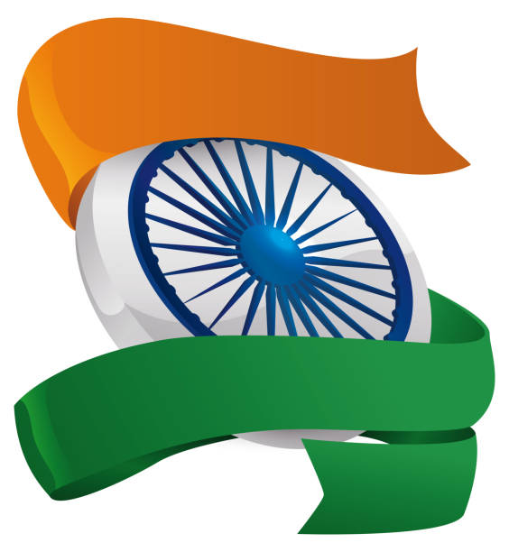 ilustraciones, imágenes clip art, dibujos animados e iconos de stock de ashoka chakra en medalla envuelta con la bandera de la india - silver medal award ribbon green