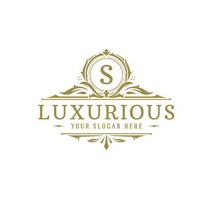 Luxury logo crest template design vector illustration. Royal brand vignette ornaments.