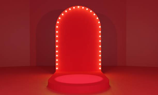 istock red podium with showcase in the  studio room.3d rendering. 1340513265