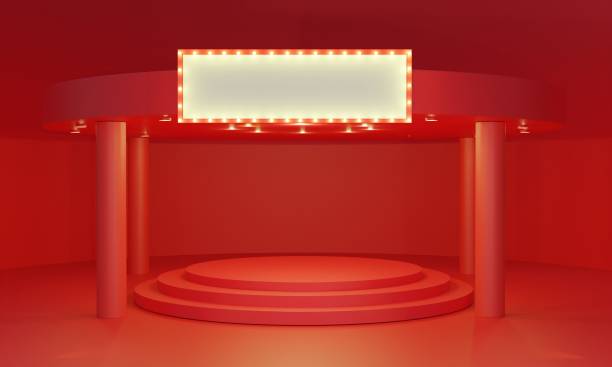 istock red podium with showcase in the  studio room.3d rendering. 1340513266