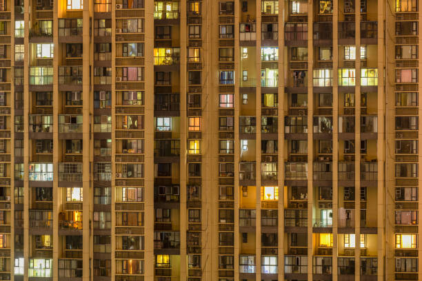 istock Dense city buildings at night 1340514560