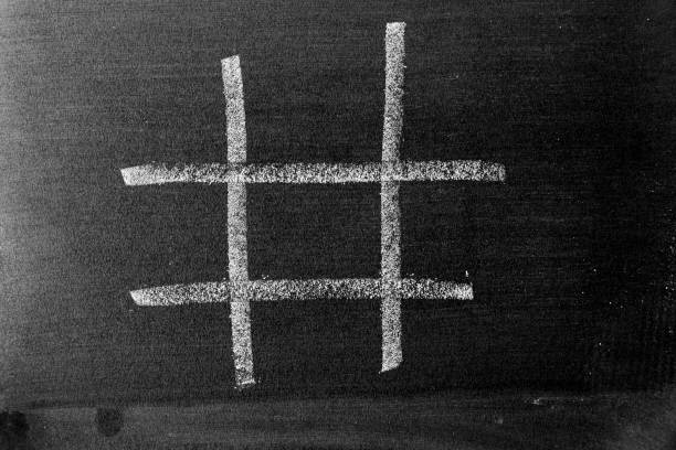 White chalk drawing as hashtag or Tic Tac Toe blank shape on black board background