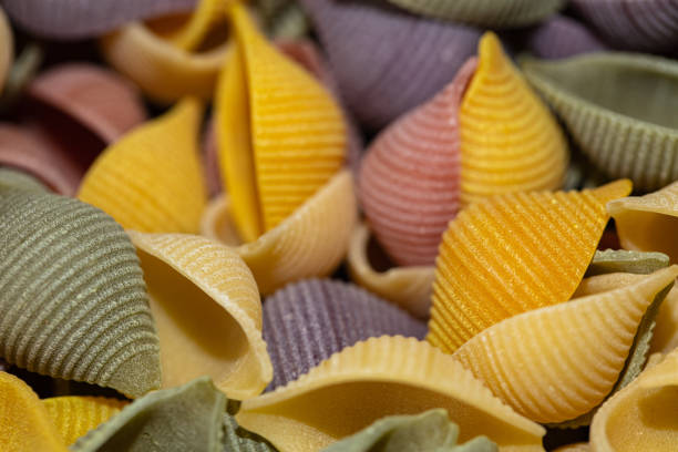 istock Closeup of colorful conchiglie pasta background 1340519021