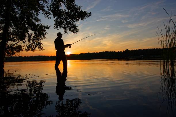 sylwetka wędkarza - fishing zdjęcia i obrazy z banku zdjęć