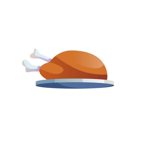 istock Flat cartoon baked chicken on tray,balanced diet,healthy eating and food cooking vector illustration concept 1340520097