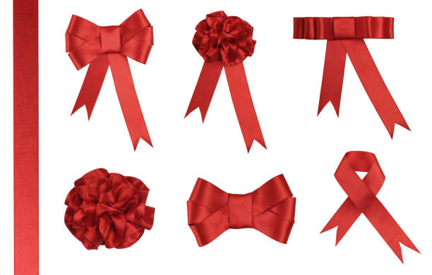 nastro rosso regalo-aggiunto clipping path - ribbon satin red isolated foto e immagini stock