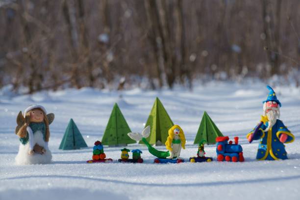 istock Christmas train with toys in the winter forest. 1340521030