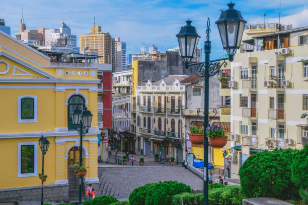 Macao Ruins Of Saint Paul's Cathedral Macao,China AUG,25.2021 Ruins Of Saint Paul's Cathedral. Built from 1582 to 1602 by the Jesuits. Was destroyed by a fire during a typhoon in 1835. macao photos stock pictures, royalty-free photos & images