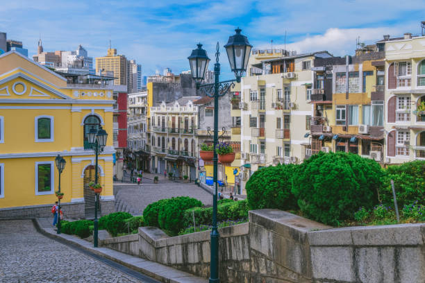 Macao,China AUG,25.2021 Ruins Of Saint Paul's Cathedral. Built from 1582 to 1602 by the Jesuits. Was destroyed by a fire during a typhoon in 1835.