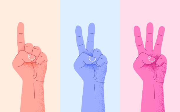 zestaw liczący jeden znak z trzema rękami. trzy kroki lub koncepcja opcji. - jeden przedmiot stock illustrations