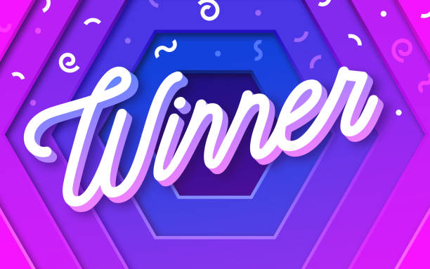 Winner Celebration Background Winner congrats celebration blue pink gradient modern confetti 3d text script writing abstract background. you win graphic stock illustrations