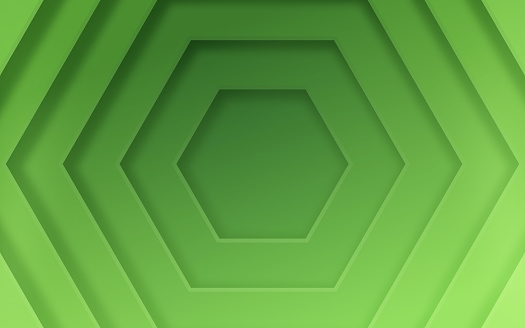 Green abstract portal hexagon depth background pattern.