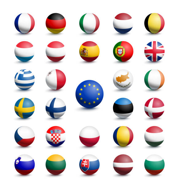 영국과 함께 유럽 연합 (eu)의 공 모��양의 플래그 - belgium map flag three dimensional shape stock illustrations