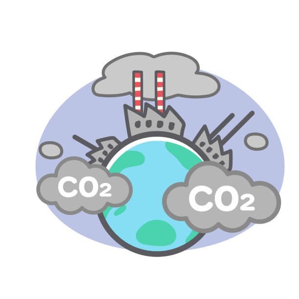 co2에 의해 오염에 지구의 그림 - global warming pollution deforestation carbon dioxide stock illustrations