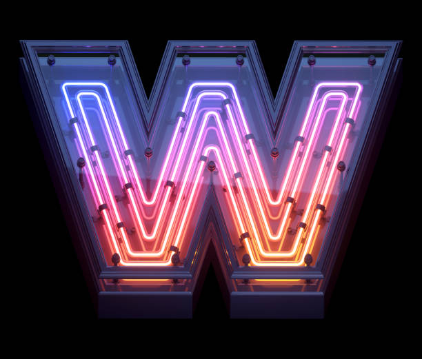 istock Neon Game font. Letter W. 1340537315