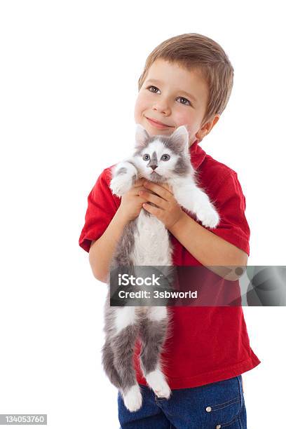 Rapaz Com Kitty Em Mãos - Fotografias de stock e mais imagens de Amor - Amor, Gato domesticado, Abraçar