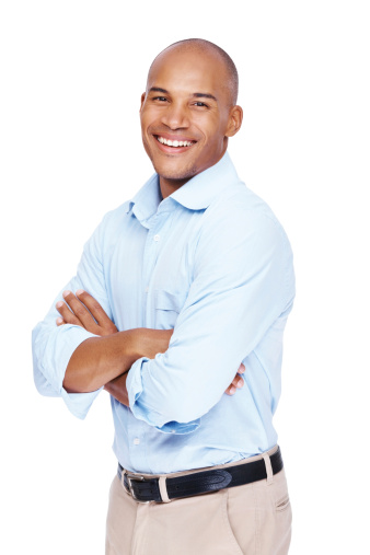 Portrait of a satisfied young African American businessman with arms folded
