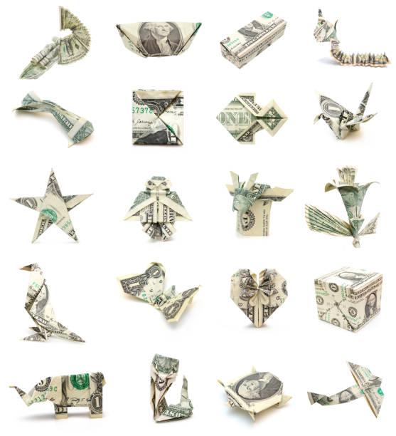 origami dollar objects collection stock photo