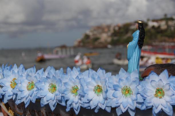 salvador, bahia, brazil - february 2, 2014: image of the orixa Yemanja seen during a celebration by members of the Candomeblem religion in the city of Salvador.