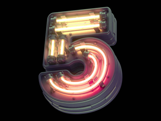 istock Orange light neon font. Number 5. 1340544847