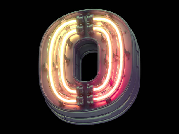 istock Orange light neon font. Number 0. 1340545088