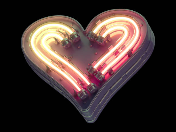 istock Orange light neon font. Heart symbol. 1340545308