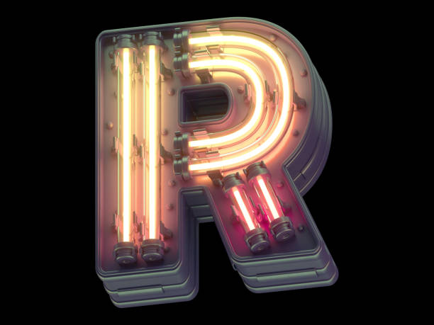istock Orange light neon font. Letter R. 1340545346