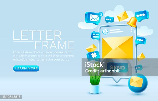 istock Send an email, message smartphone mobile screen, technology mobile display. Vector 1340545617