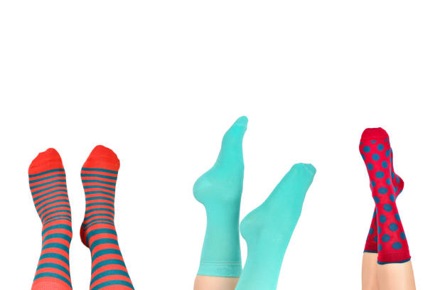 istock Woman in red socks isolated on white background. Top view. 1340546424