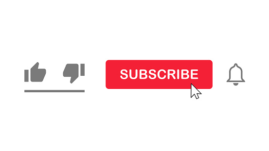 Subscribe Button. Like and Dislike Icons. Bell Notification Icon. Cursor. White Background. Vector Stock Illustration