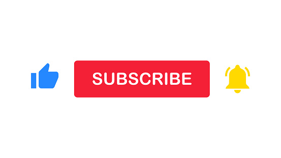 Subscribe Button. Like and Dislike Icons. Bell Notification Icon. White Background. Vector Stock Illustration