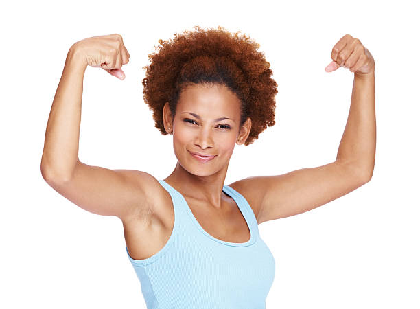 flex tych grup - bicep women flexing muscles african descent zdjęcia i obrazy z banku zdjęć