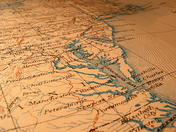 istock Antique map, American East coast, oblique view north 134054902