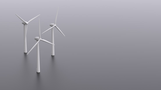 Wind turbine eco technology concept, renewable green energy generate from alternative electric source, Innovative windmill sustainable development background 3D illustration