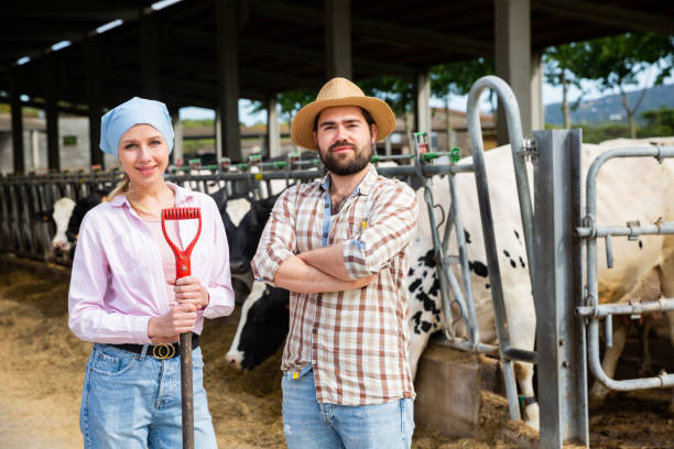istock Successful couple of breeders in cowshed 1340553749