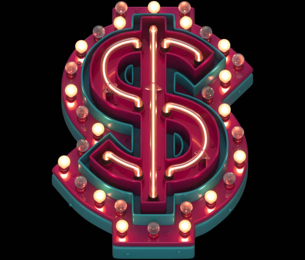 circus font. lamp and neon. dollar symbol. - capital letter luxury blue image imagens e fotografias de stock