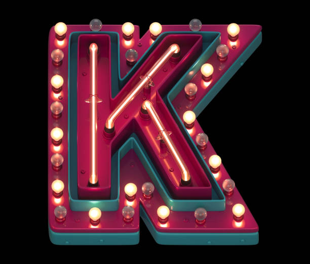 istock Circus font. Lamp and neon. Letter K. 1340559311