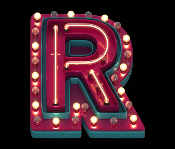 istock Circus font. Lamp and neon. Letter R. 1340559363