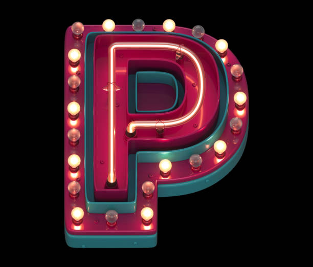 istock Circus font. Lamp and neon. Letter P. 1340559507