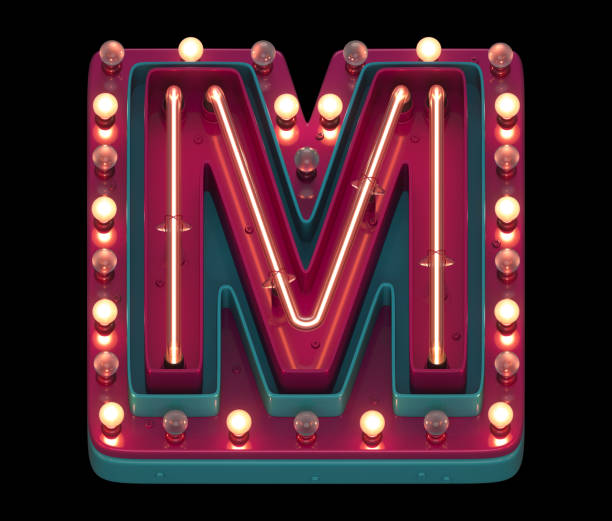 istock Circus font. Lamp and neon. Letter M. 1340560357
