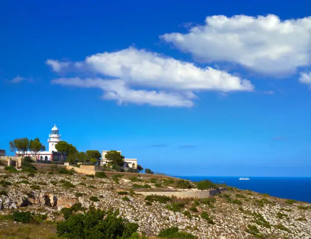 San Antonio Cape lighthouse in Mediterranean at Denia Javea of Alicante in Spain