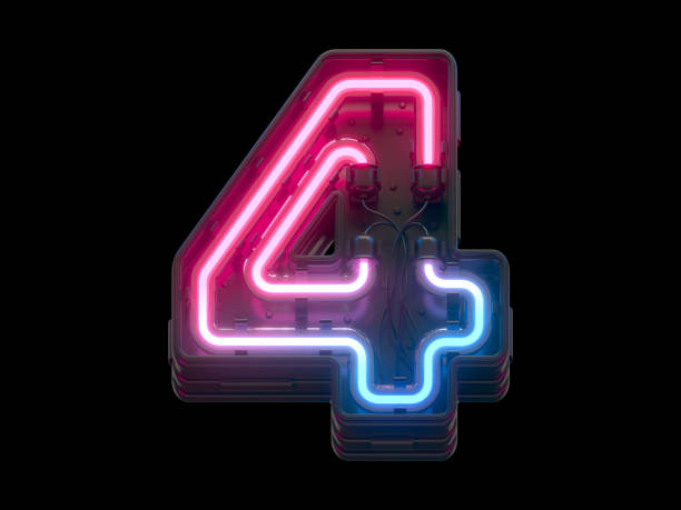 Ultraviolet neon font. Number 4.