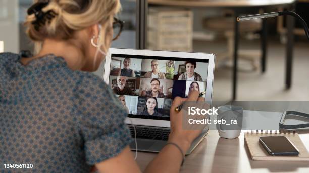 Talking And Working On Video Calling Stock Photo - Download Image Now - Web Conference, Education Training Class, Video Call