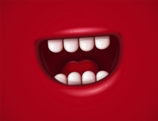 istock Open mouth with teeth and tongue. Cartoon character Face emotion. Vector illustration. 1340563939