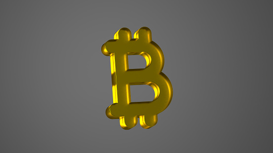 Yellow 3D Bitcoin Icon Cryptocurrency, Blockchain
